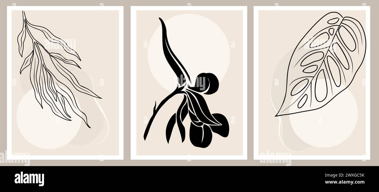 Arte murale astratta disegnata a mano con il fiore larkspur. Illustrazione Vettoriale