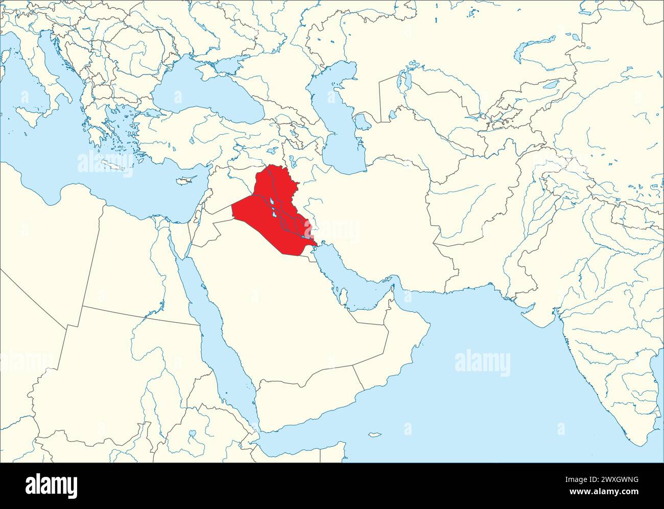 Mappa rossa DELL'IRAQ all'interno della mappa bianca del Medio Oriente Illustrazione Vettoriale