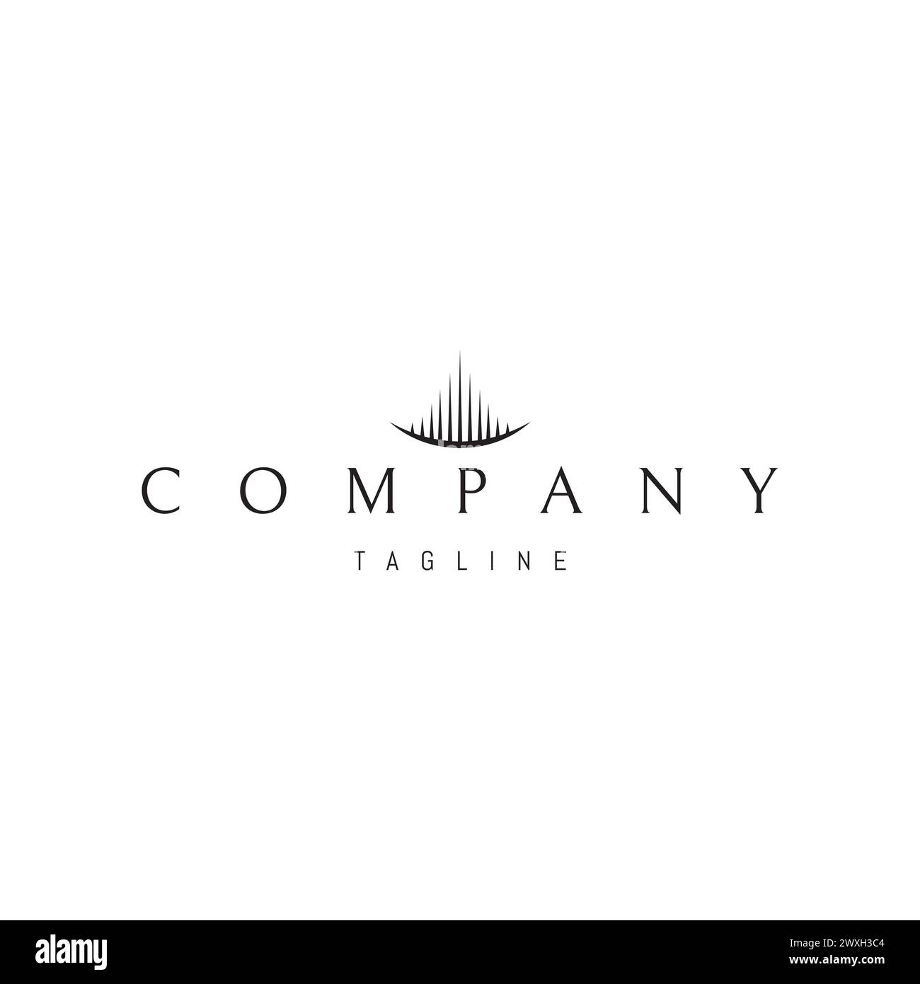 Un logo vettoriale con un'immagine astratta di un castello fatto di luce con una luna alla base. Illustrazione Vettoriale