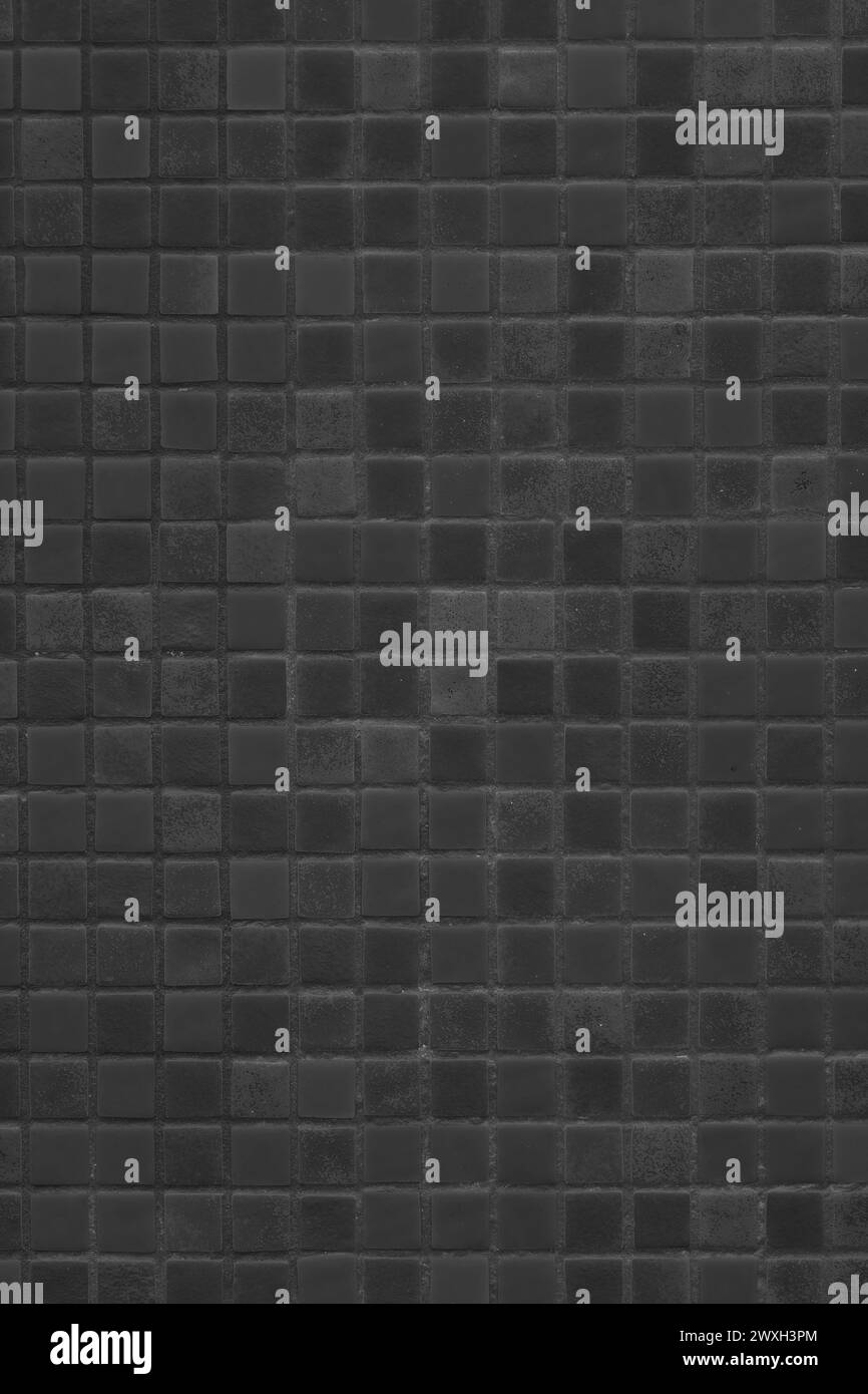 Piastrelle in ceramica quadrata a mosaico bagno con motivo astratto nero scuro e bagno con sfondo a trama WC. Foto Stock