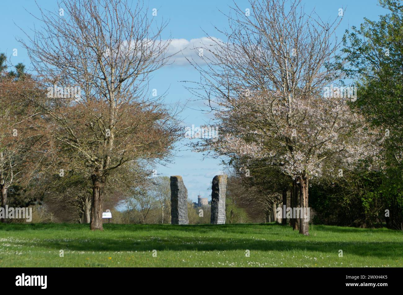 Dorney, Buckinghamshire, Regno Unito. 30 marzo 2024. Viste lontane del Castello di Windsor. Oggi è stata una bella giornata di sole al lago Dorney nel Buckinghamshire. Dorney Lake è utilizzato dai ragazzi dell'Eton College per remare, ma ha anche ospitato le Olimpiadi del 2012. Crediti: Maureen McLean/Alamy Live News Foto Stock