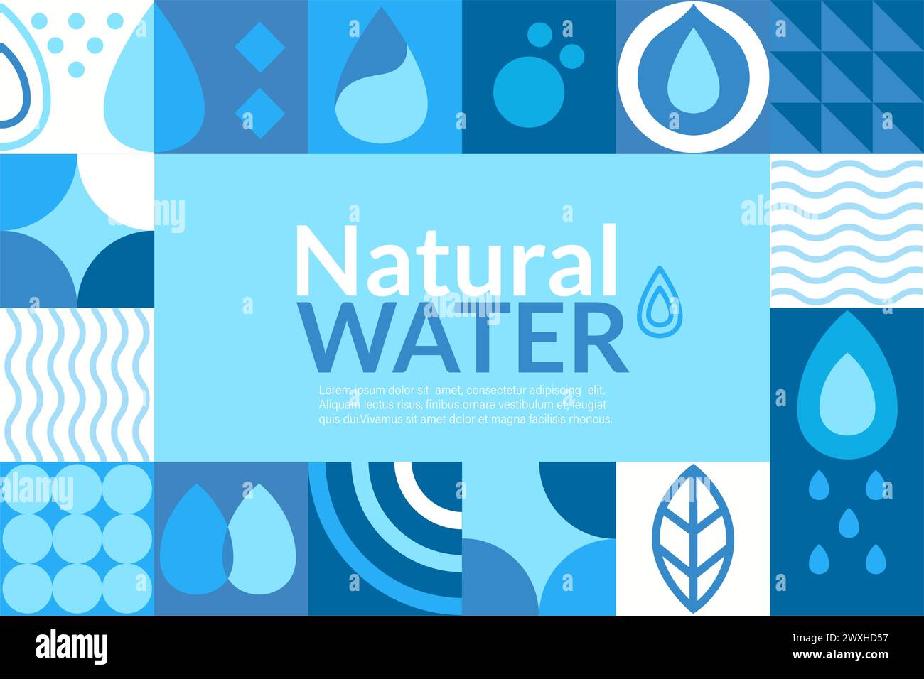 Acqua naturale, striscione geometrico in stile piatto. Illustrazione Vettoriale