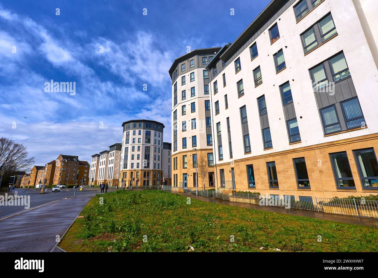 Moderni e alti appartamenti a Newhaven, Edimburgo, Regno Unito Foto Stock