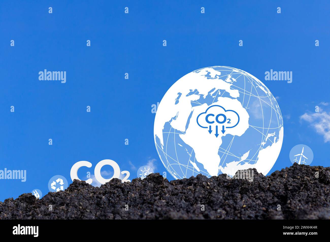 concetti di emissioni zero e zero emissioni nette. Ambiente naturale Una strategia a lungo termine climaticamente neutra obiettivi in materia di emissioni di gas a effetto serra. rete verde c Foto Stock