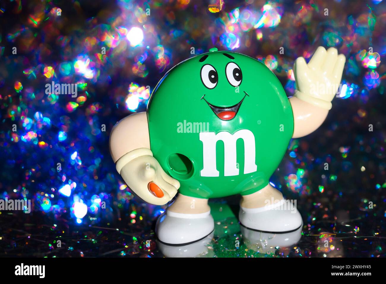 Dispenser di caramelle Green M & M. Foto Stock