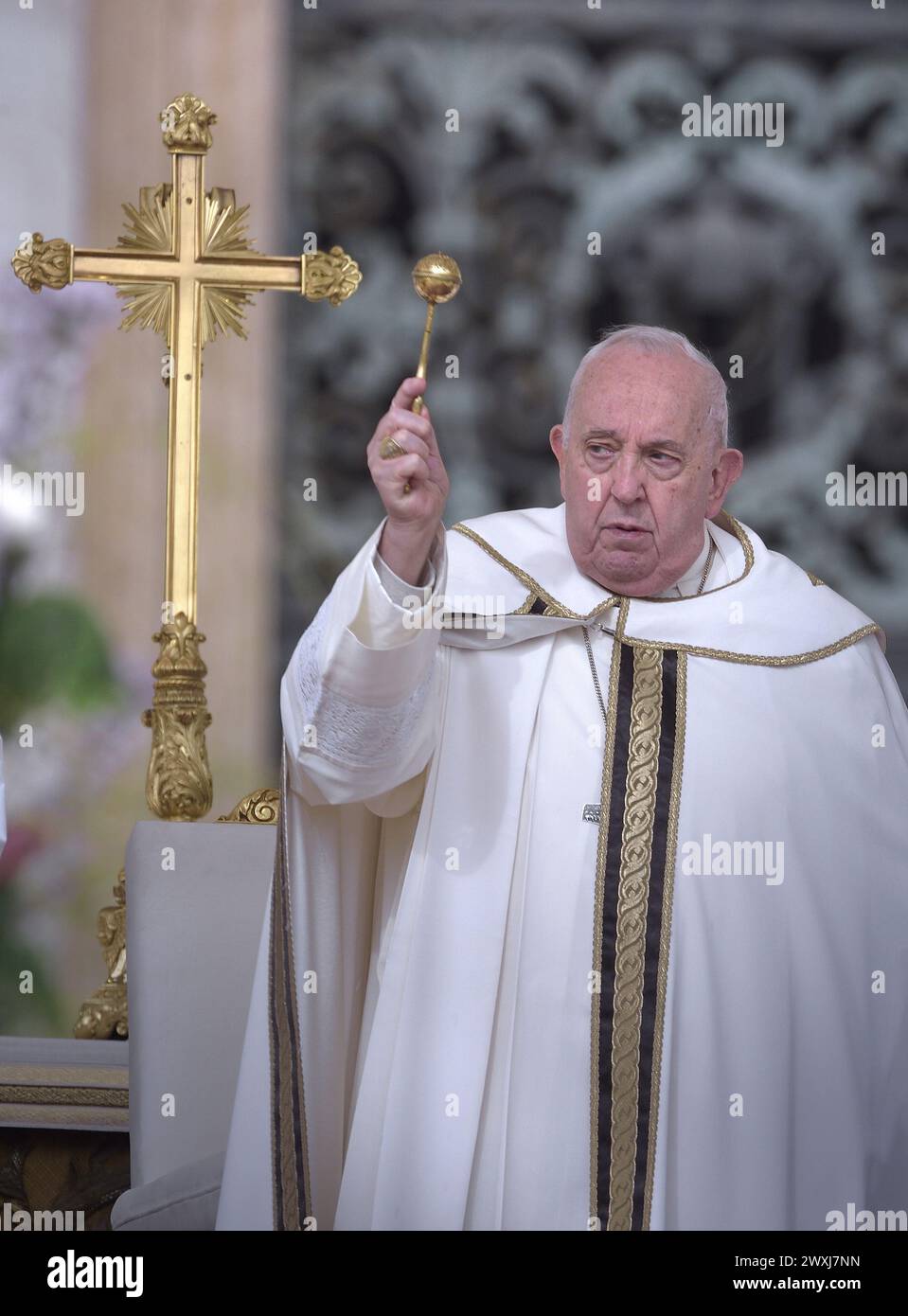 Città del Vaticano, città del Vaticano. 31 marzo 2024. Papa Francesco viene mostrato durante la messa pasquale a San Piazza Pietro al Vaticano. Domenica 31 marzo 2024. 3Fotografia di Stefano Spaziani/UPI crediti: UPI/Alamy Live News Foto Stock