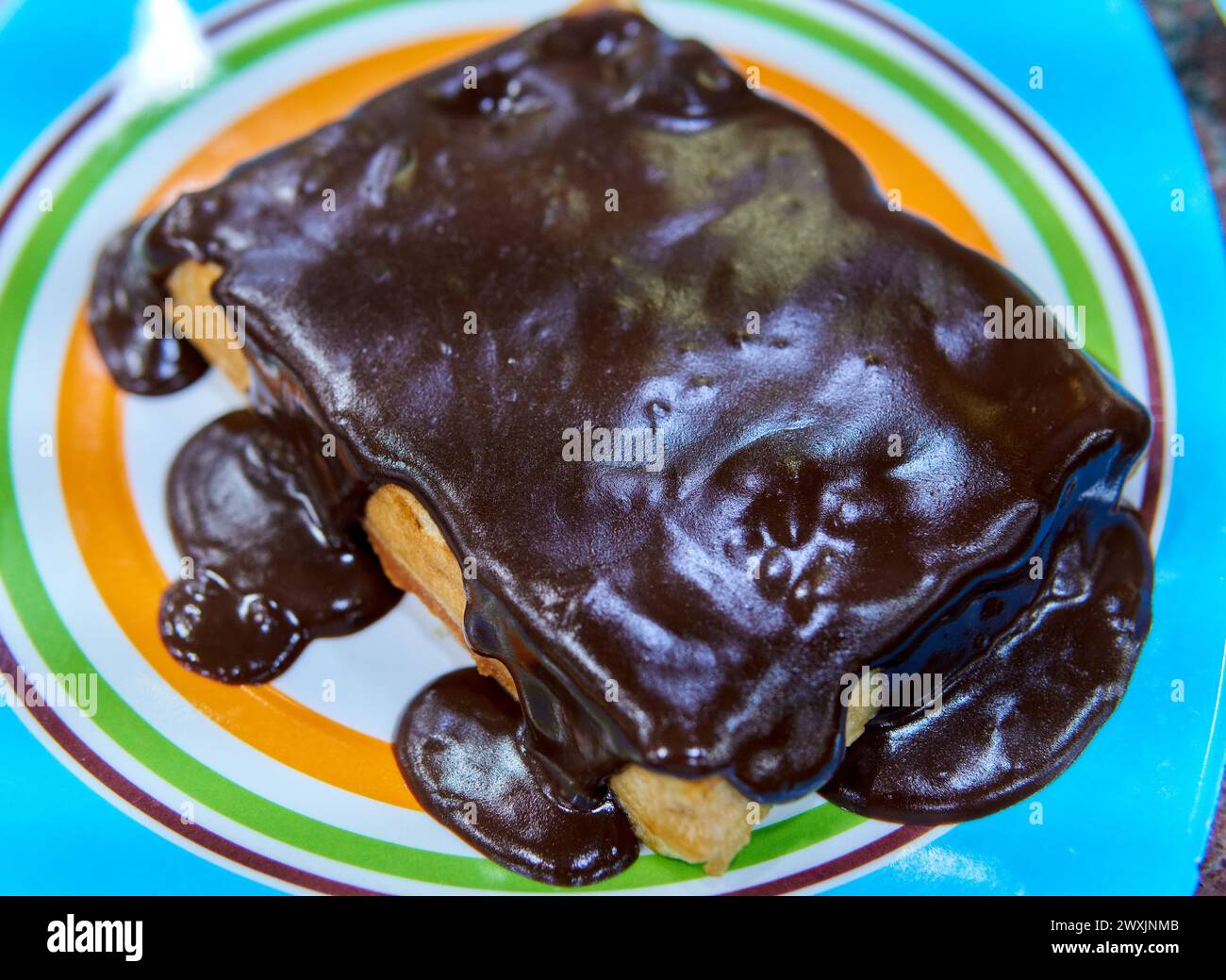 Primo piano di un waffle soffocato di cioccolato Foto Stock