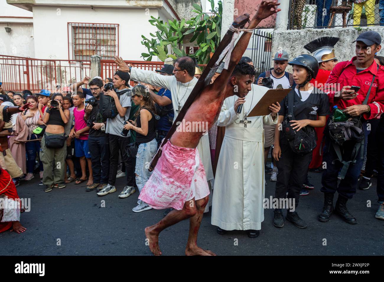 Dal 1986, la rappresentazione della passione di Cristo è stata eseguita a Caracas a El Morro a Petare, nel quartiere di El Nazareno, dove si è svolta la rappresentazione della passione di Cristo Foto Stock