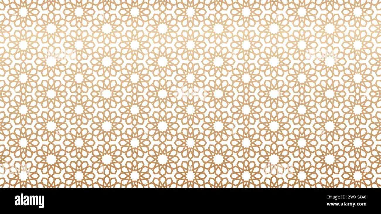 Motivo senza cuciture basato su linee di colore dorate dell'arte islamica Design eccellente colori bianchi isolati per tessuti, tessuti, copertine e carte da imballaggio Illustrazione Vettoriale