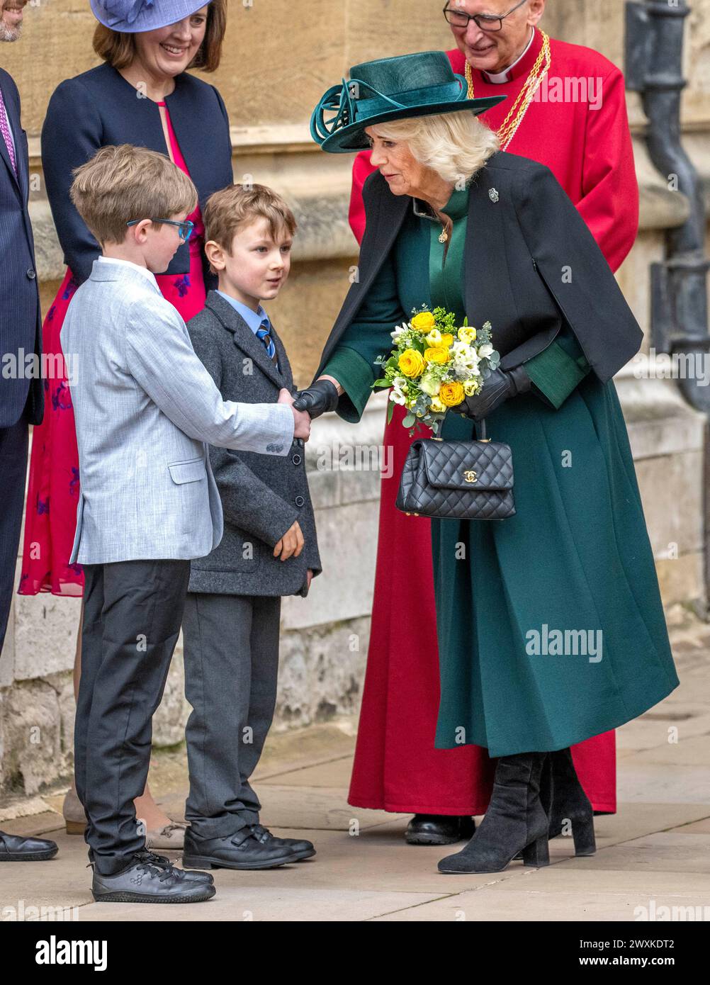 Windsor, Inghilterra. REGNO UNITO. 31 marzo 2024. La regina Camilla partecipa al tradizionale servizio pasquale presso la Cappella di San Giorgio, il Castello di Windsor . Crediti: Anwar Hussein/Alamy Live News Foto Stock