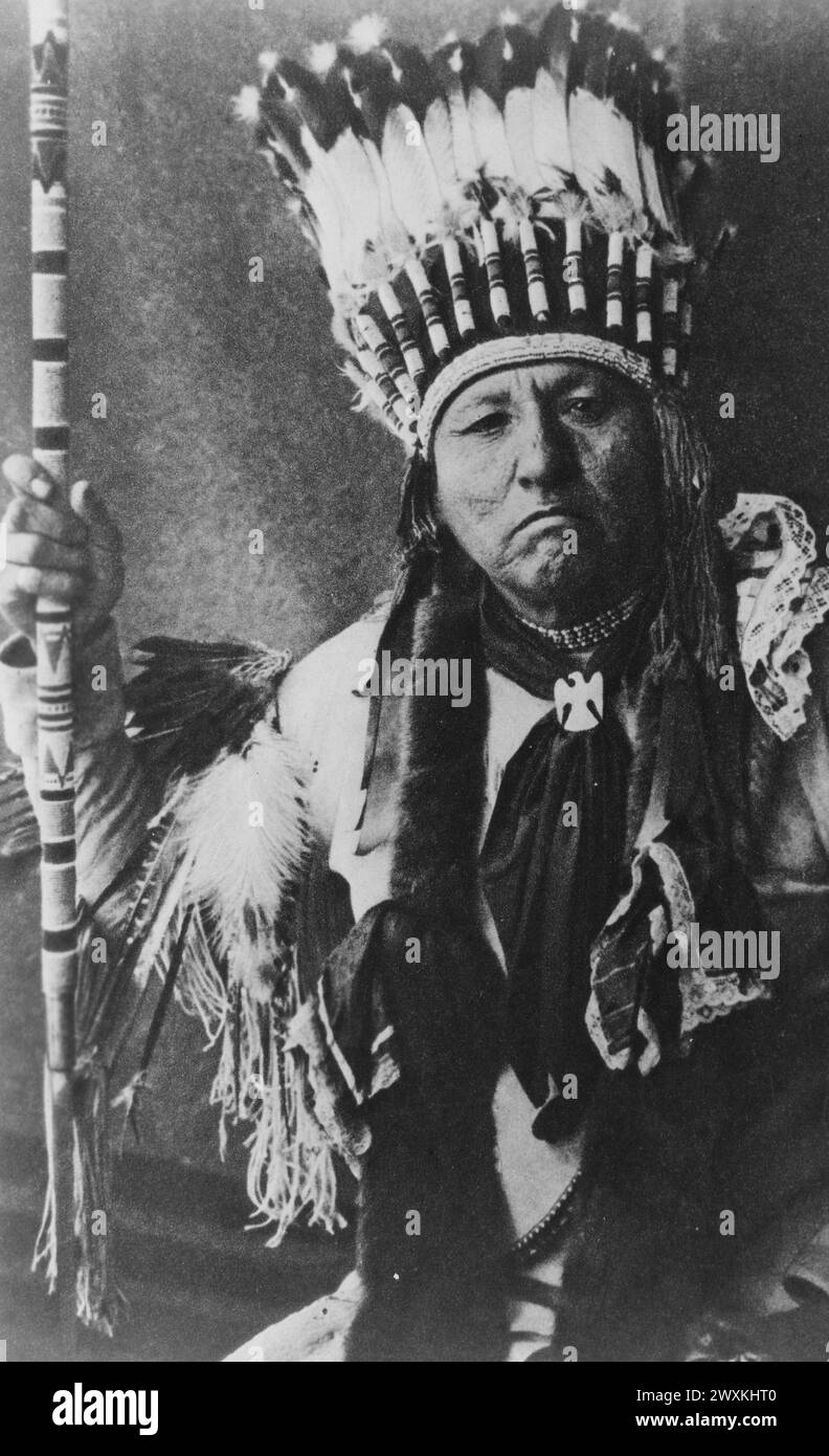 Ritratto del capo Timbo, o Hairless (Tah-cha-chi), capo capo della tribù Comanche ca. 1909 Foto Stock