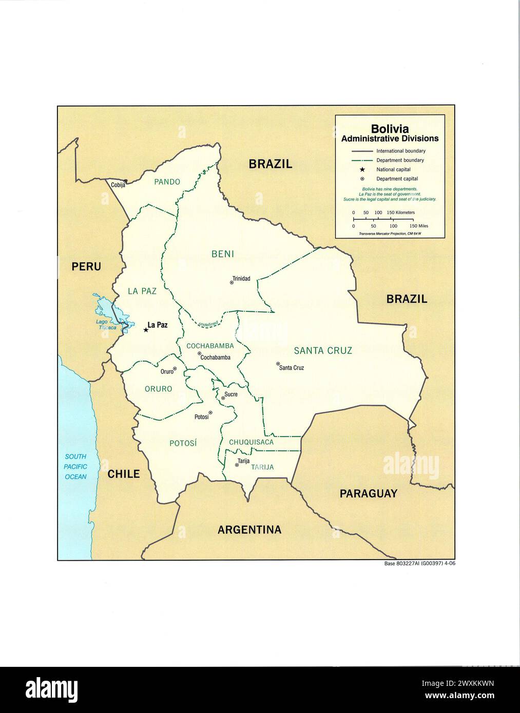 Bolivia divisioni amministrative CIA mappa CA. 1981 Foto Stock