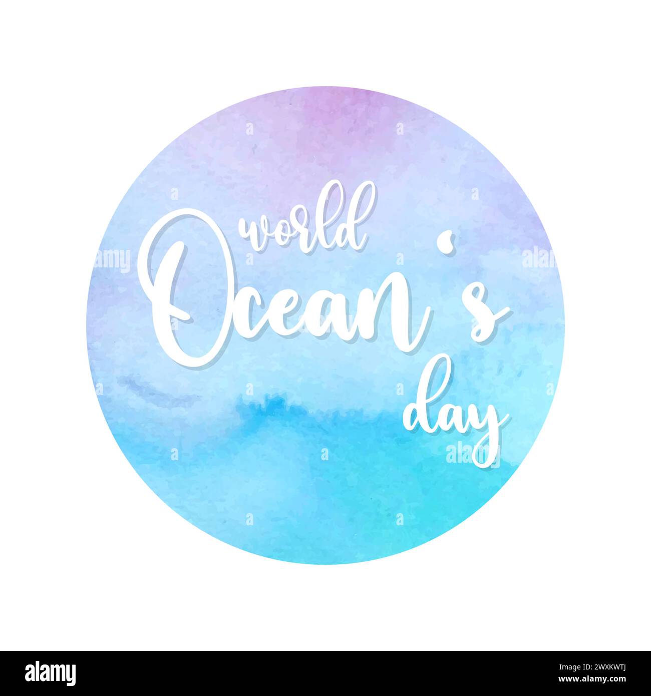 Emblema World Oceans Day su sfondo circolare ad acquerello. Illustrazione vettoriale Illustrazione Vettoriale