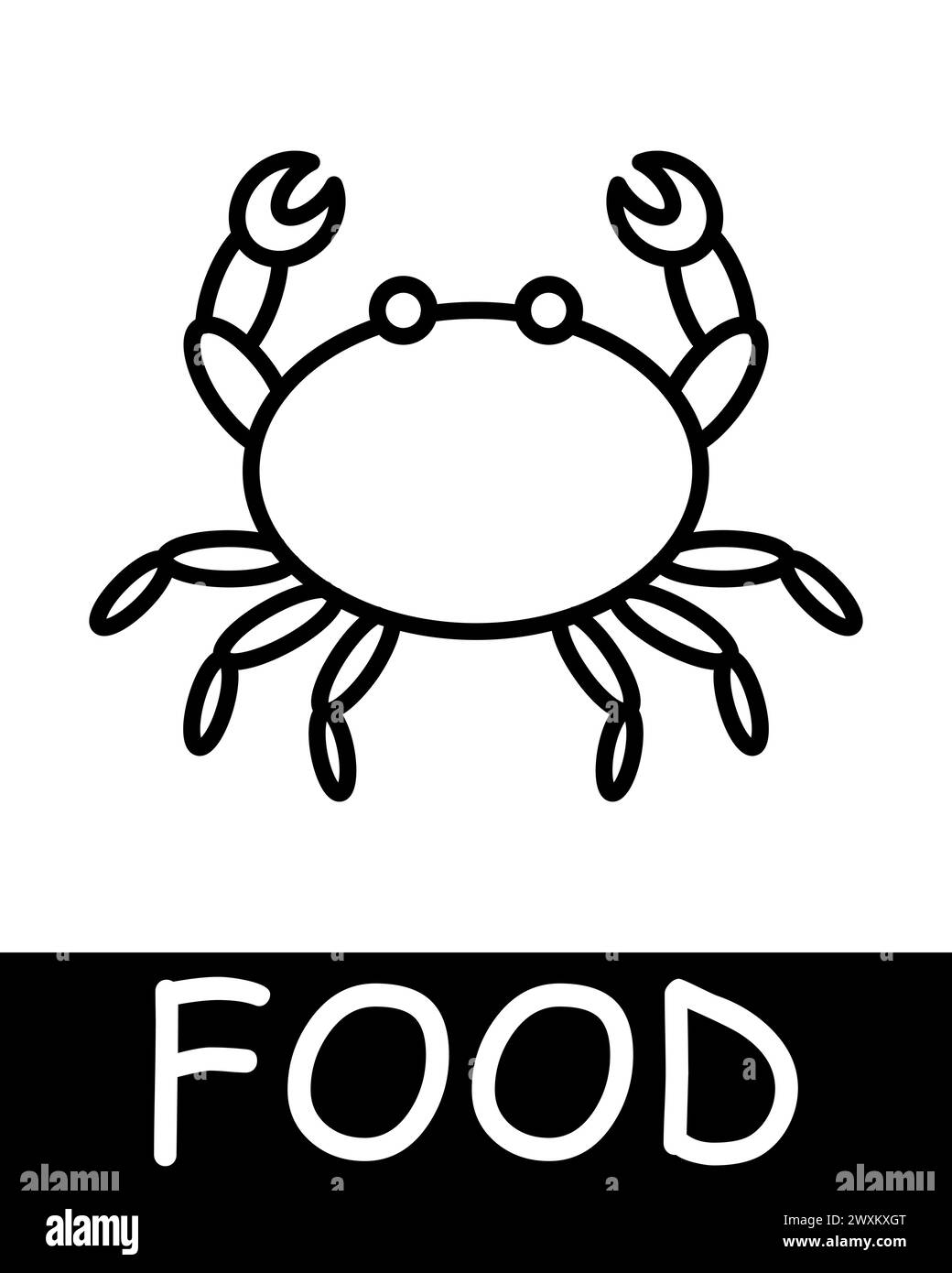 Icona della linea granchio. Pesce, artiglio, carne, piatto, taglio, cibo, gusto, spezie, sazietà, fame, frigorifero. Icona della linea vettoriale per aziende e pubblicità Illustrazione Vettoriale