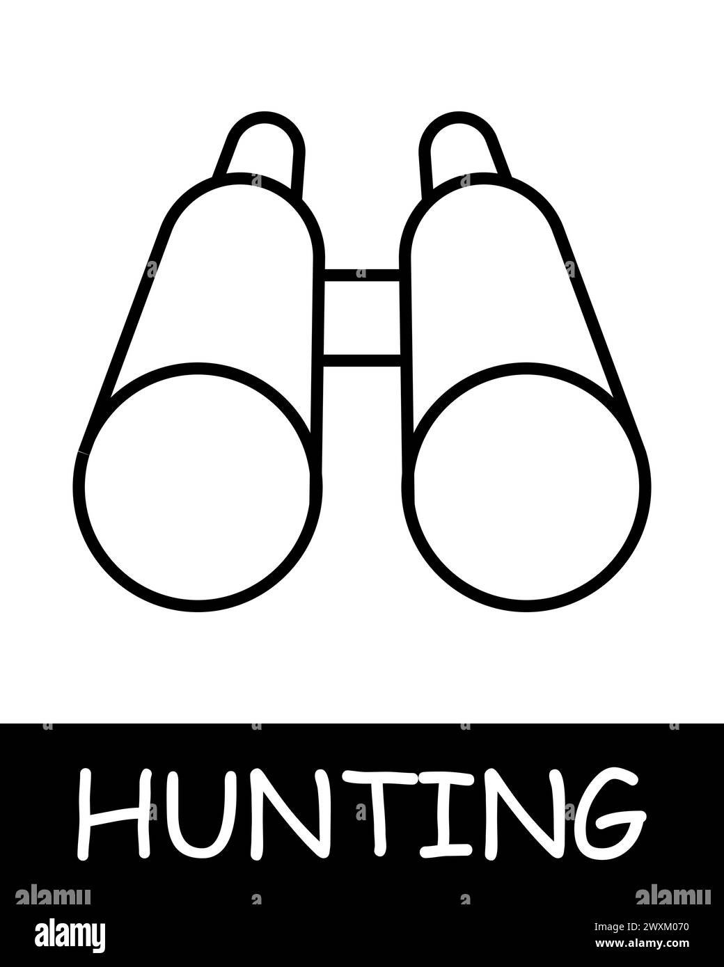 Icona della linea del binocolo. Ingrandimento, osservazione, informazione, caccia, selvaggina, pesca, prede, foresta, tiro, stagione di caccia, animale. Icona della linea vettoriale per Illustrazione Vettoriale