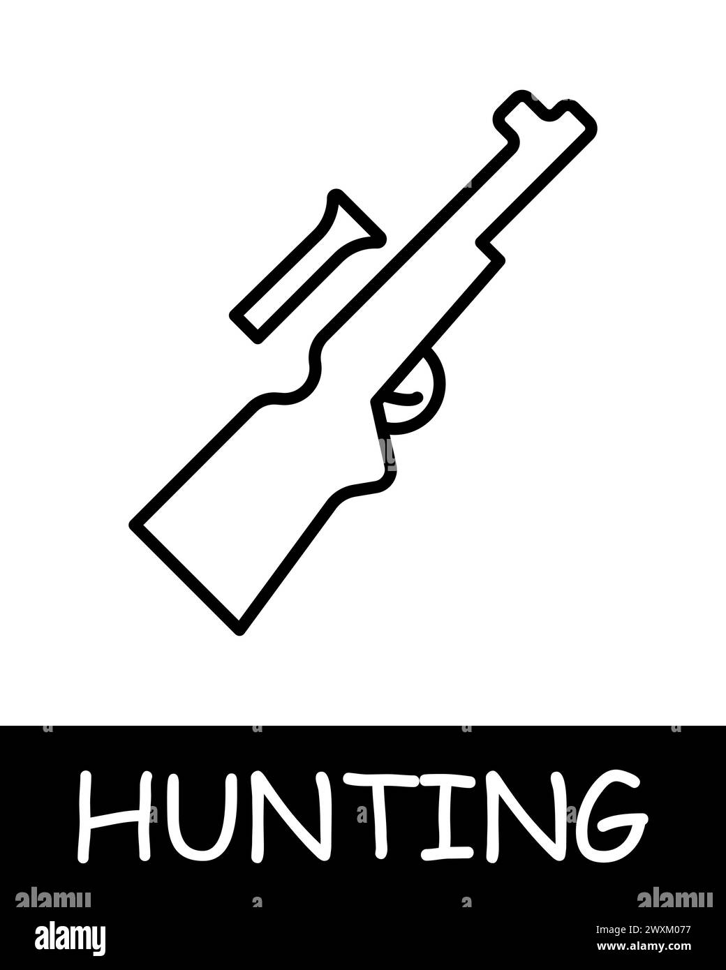 Icona della linea del fucile. Cartucce, grilletto, custodia per cartucce, caccia, selvaggina, pesca, prede, foresta, tiro, stagione di caccia, animale. Icona della linea vettoriale per le aziende Illustrazione Vettoriale