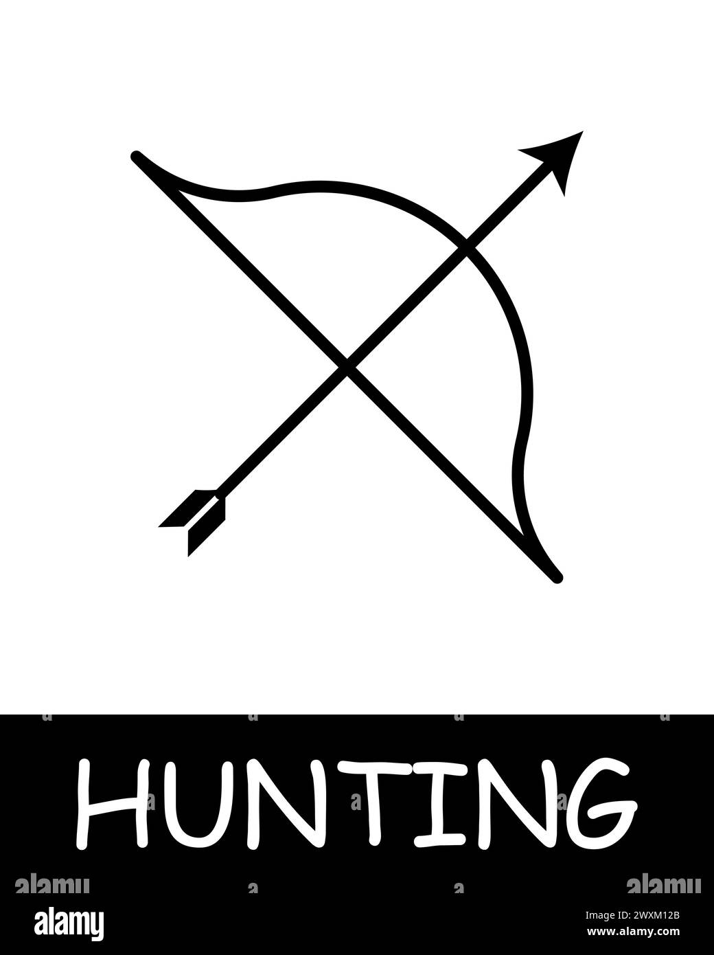 Icona della linea di prua. Freccia, corda, caccia, caccia, pesca, preda, foresta, tiro, stagione di caccia, animale. Icona della linea vettoriale per aziende e pubblicità Illustrazione Vettoriale
