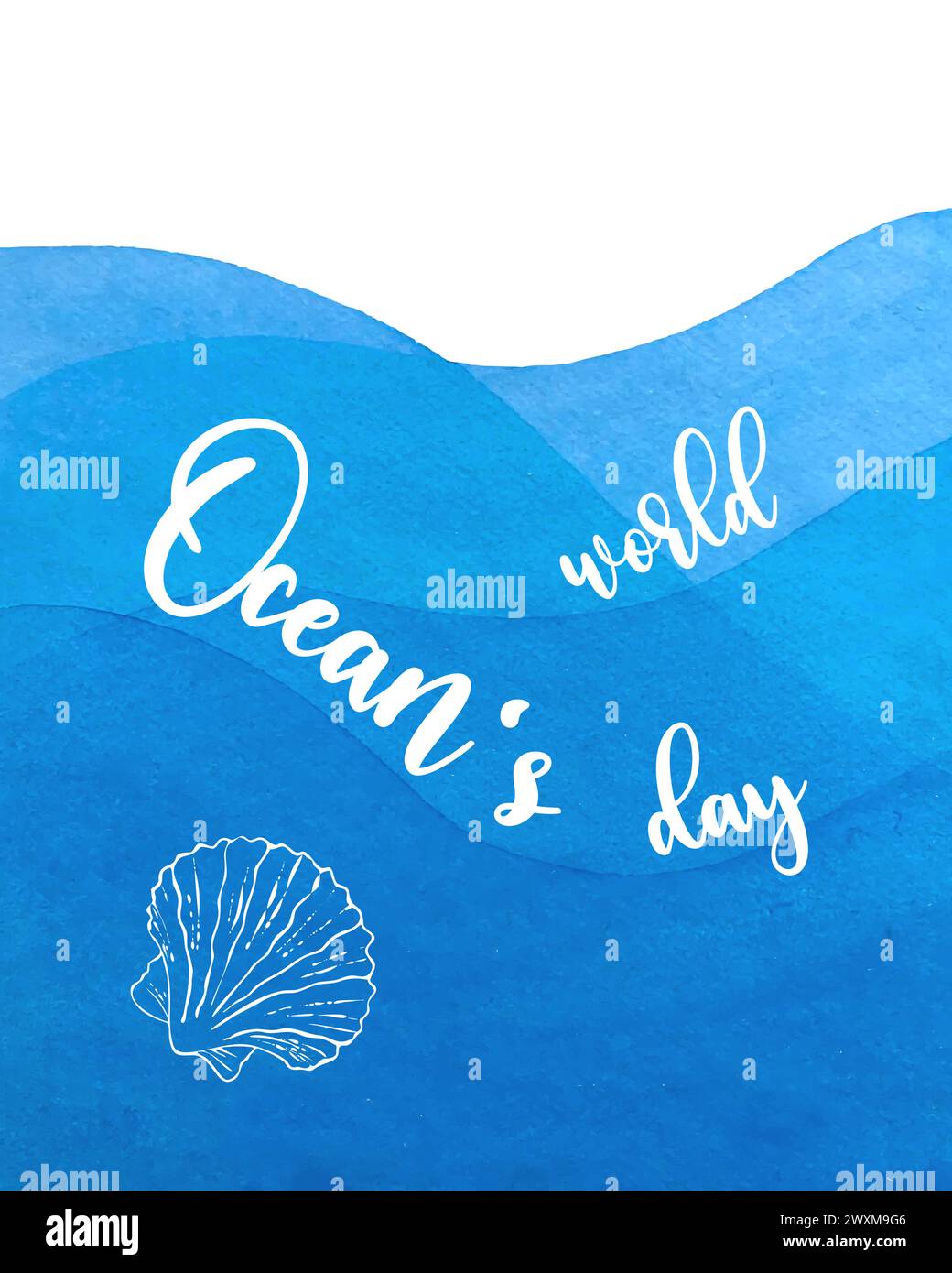 Giornata mondiale degli oceani sullo sfondo blu delle onde acquerellate. Illustrazione vettoriale Illustrazione Vettoriale