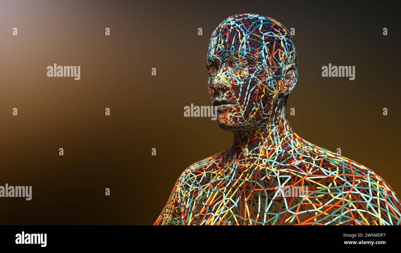 Scultura umana in mesh geometrica in design astratto Foto Stock
