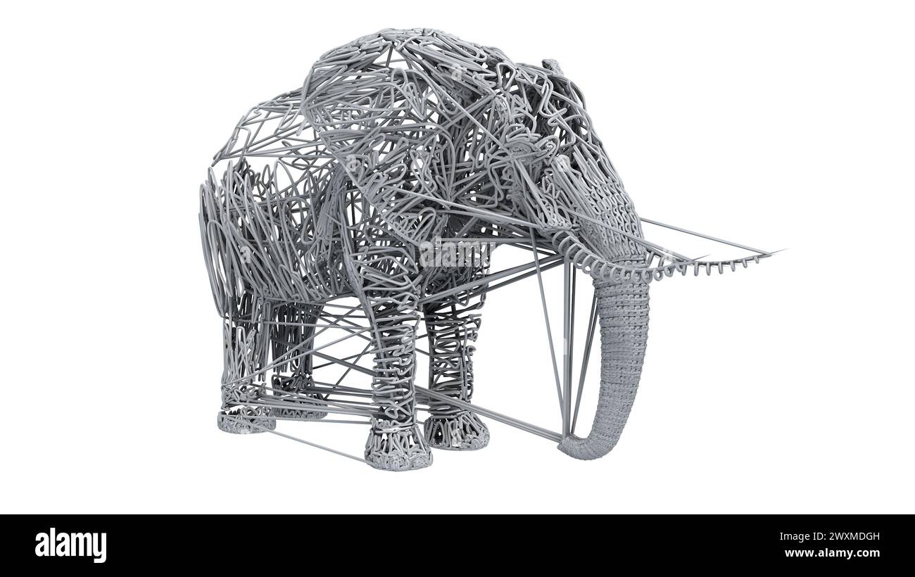 Scultura di elefante a reticolo in forma elegante. 3D. Foto Stock