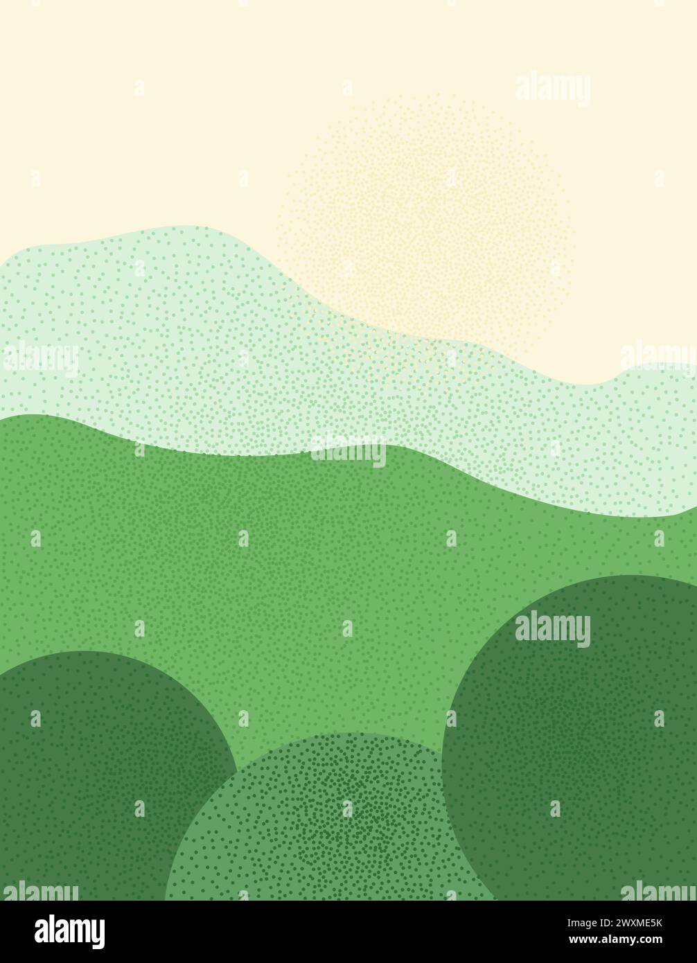 Sfondo naturale verticale estivo. Modello per banner di prato astratto con cielo d'erba e nuvola. Tessera con decorazioni ad alberi. Illustrazione con trama vettoriale Illustrazione Vettoriale