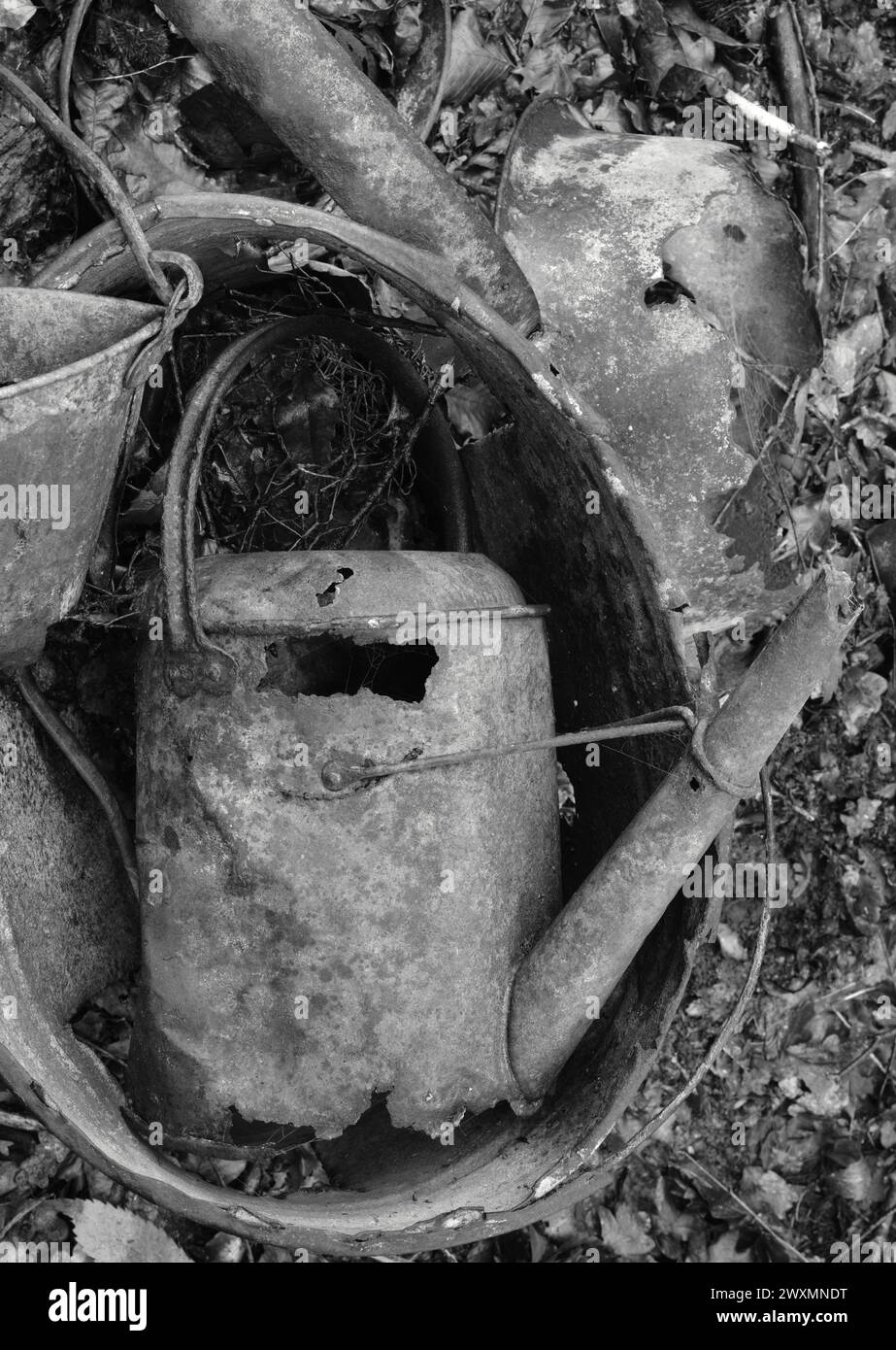 Una bomboletta arrugginita. Foto Stock