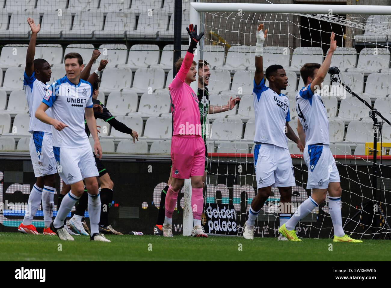 Brugge, Belgio. 1 aprile 2024. Giocatori del club nella foto durante una partita di calcio tra Cercle Brugge KSV e Club Brugge KV, lunedì 01 aprile 2024 a Brugge, il giorno 1 (su 10) dei play-off dei campioni della prima divisione del campionato belga "Jupiler Pro League" 2023-2024. BELGA FOTO KURT DESPLENTER credito: Belga News Agency/Alamy Live News Foto Stock