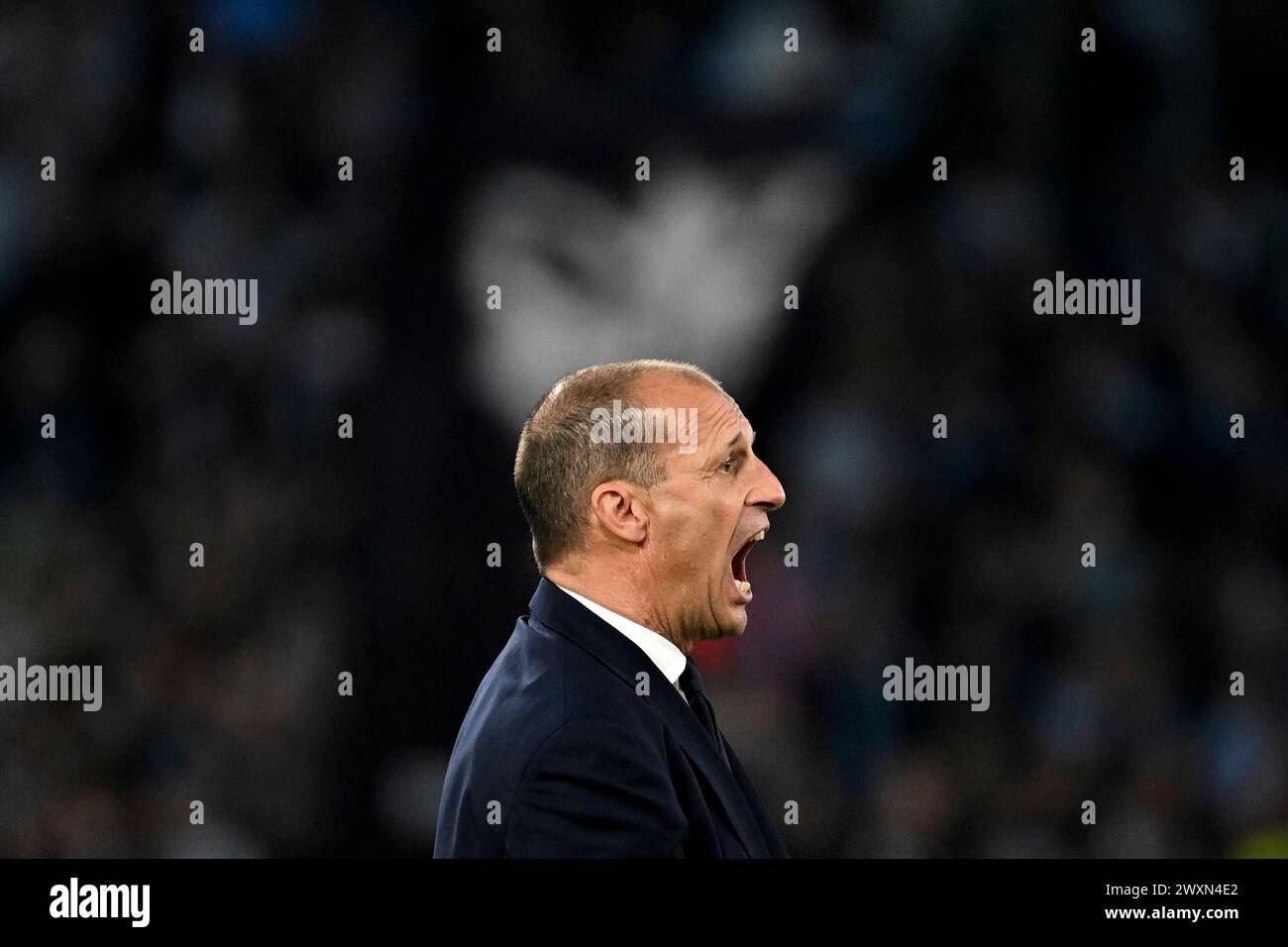 Massimiliano Allegri allenatore della Juventus FC urla durante la partita di serie A tra SS Lazio e Juventus FC allo stadio Olimpico di Roma, 30 marzo 2024. Foto Stock
