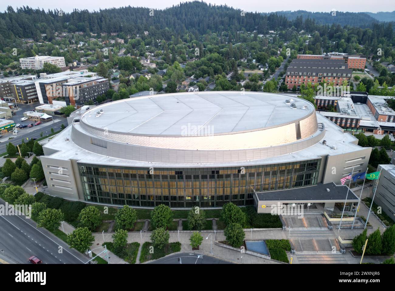 Una vista aerea generale della Matthew Knight Arena, mercoledì 5 luglio 2023, a Eugene, ore Foto Stock