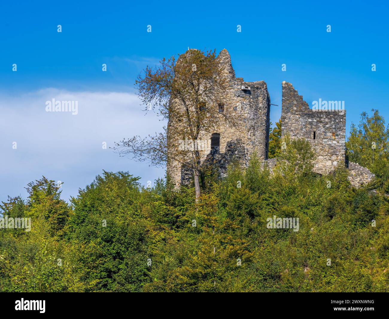 Rovine medievali del castello di Laubenbergerstein vicino a Immenstadt Foto Stock