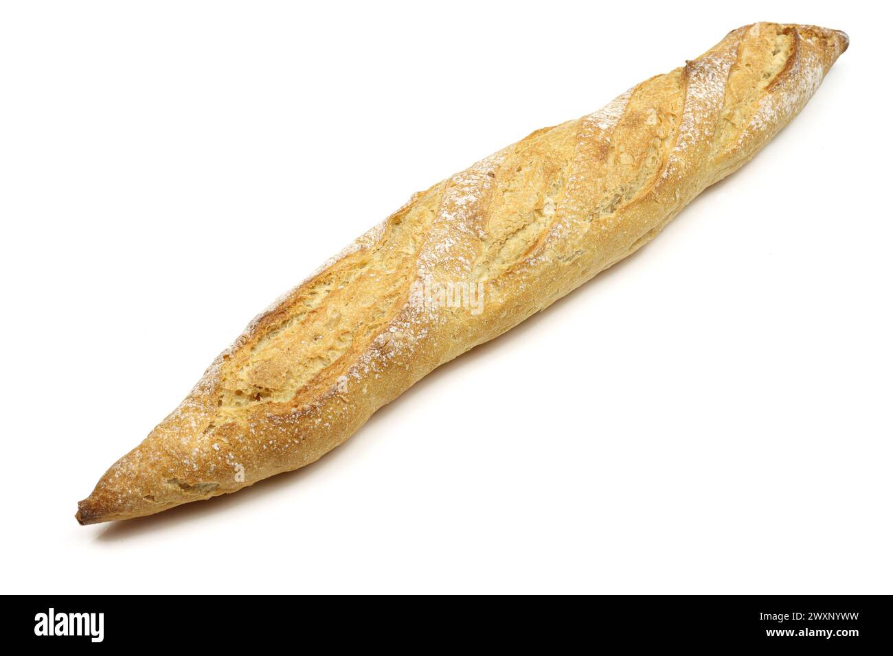 Lungo il pane baguette isolati su sfondo bianco Foto Stock