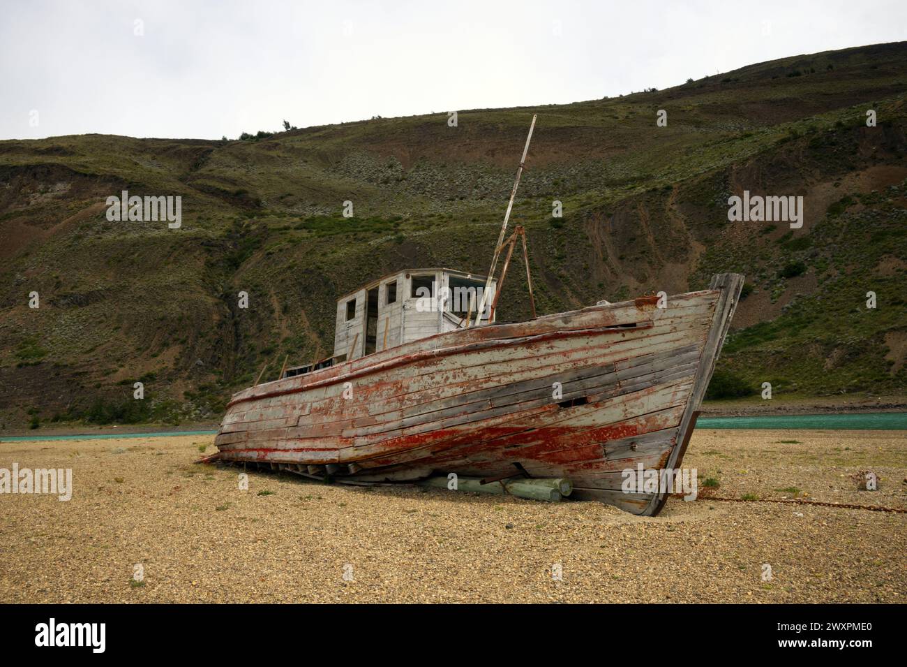Rovina di Cristina Boat a Estancia Cristina in Argentina, Sud America Foto Stock