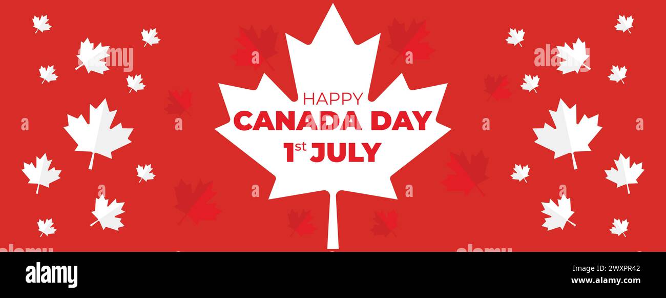 Banner celebrativo del giorno dell'indipendenza del Canada. Happy Canada Day Web Banner background con Red Maple Leaf primo di luglio Canada National Day Illustrazione Vettoriale
