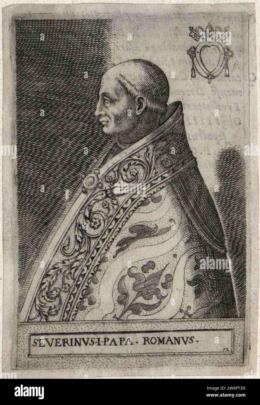 Un'incisione del XVI secolo di papa Marcello i, pontefice per 66 giorni nell'AD640. Era il 71° papa. Foto Stock
