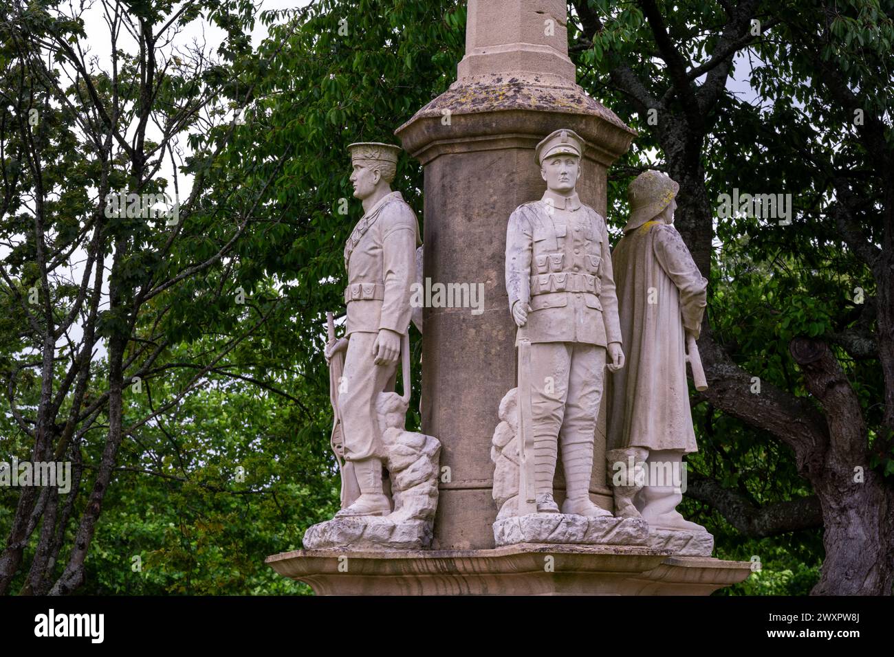 Dettaglio del memoriale di guerra a Builth Wells, Galles, in estate Foto Stock