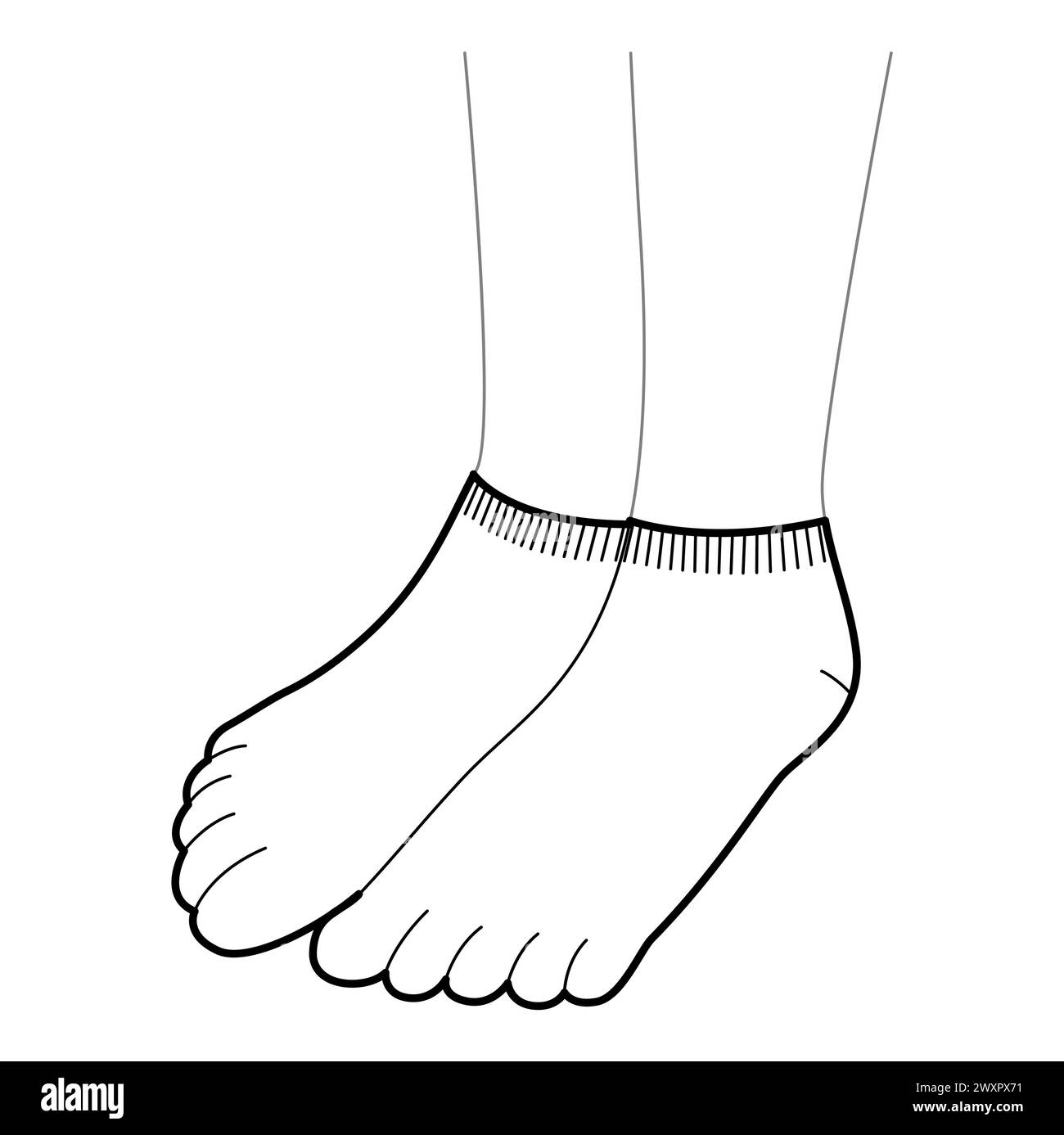 Calzini calzatura lunghezza invisibile. Accessori moda abbigliamento illustrazione tecnica calza. Vista vettoriale 3-4 per uomo, donna, modello piatto in stile unisex contorno schizzo di mockup CAD su sfondo bianco Illustrazione Vettoriale