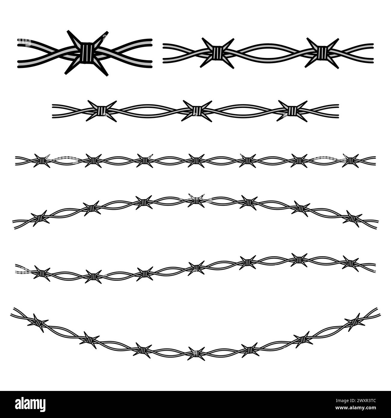 Bordi del filo spinato impostati. Recinzione di sicurezza. Illustrazione vettoriale. EPS 10. Illustrazione Vettoriale