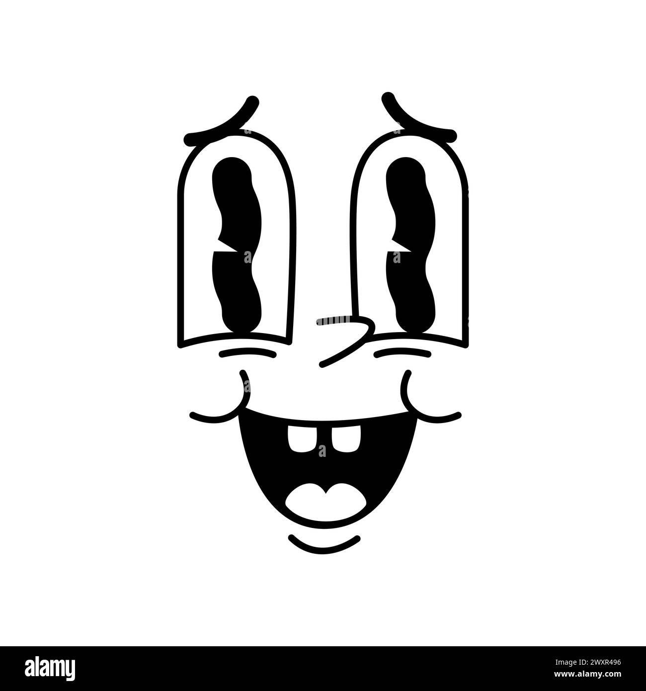 Cartoni animati divertenti comici, goffi, emozioni e simpatico personaggio emoji retrò, sono un'espressione di stupore e stupore. L'espressione vettoriale del viso con occhi e bocca spalancati cattura sorpresa o ammirazione Illustrazione Vettoriale