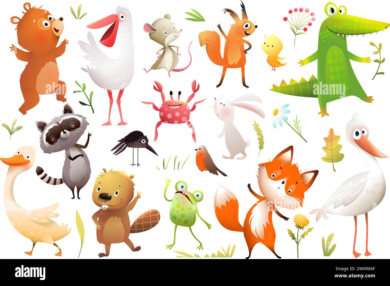 Cute Forest Animal Characters Collection per bambini Illustrazione Vettoriale