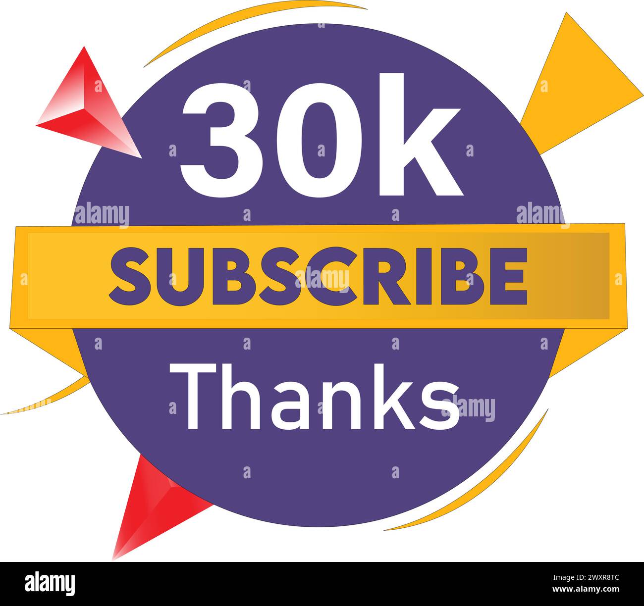 Grazie 30K Subscribers Celebration Vector Icon Design con sfondo bianco. Illustrazione Vettoriale