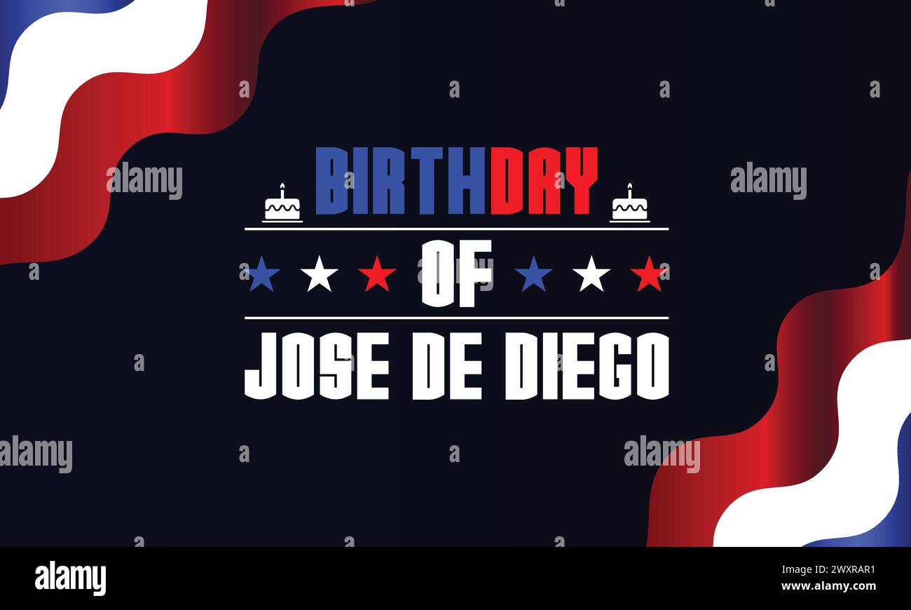 Compleanno di Jose de Diego testo con design bandiera americana Illustrazione Vettoriale