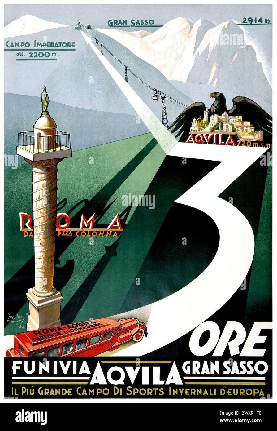 3 ore funivia Aquila Gran Sasso (3 ore funivia Aquila Gran Sasso) di Umberto Noni (1892-1971). Poster pubblicato nel 1932 in Italia Foto Stock