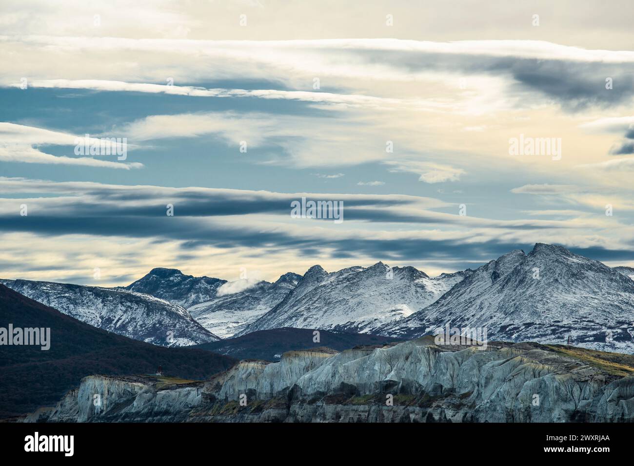 Navigando attraverso il Canale di Beagle, all'estremità meridionale del Sud America, Argentina e Cile Foto Stock