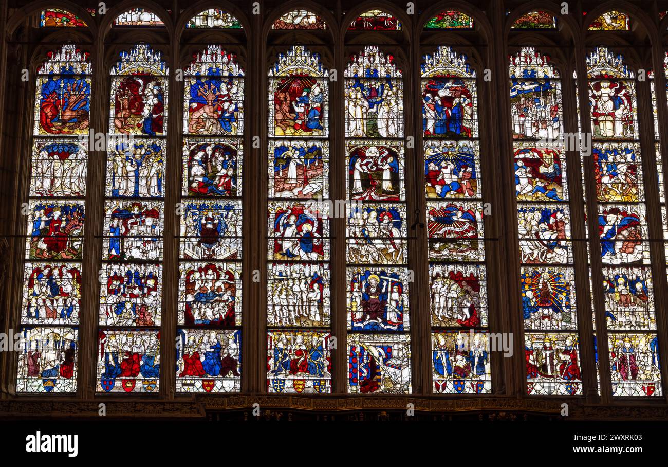 Vetrata colorata, York Minster, York, Inghilterra Foto Stock
