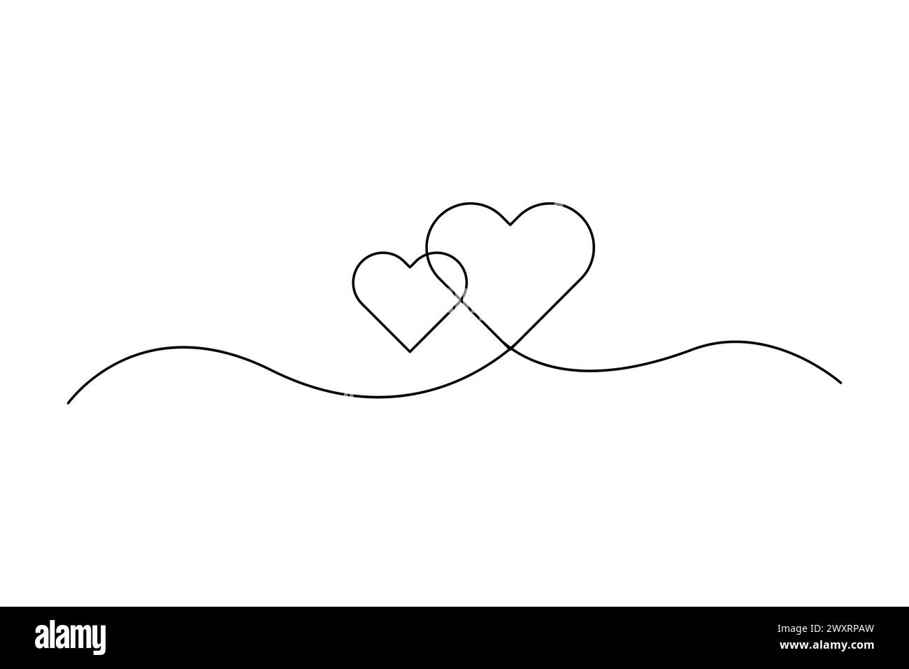 Linea di cuori a incastro art. Disegno a linea continua. Simbolo d'amore. Design minimalista. Illustrazione vettoriale. EPS 10. Illustrazione Vettoriale