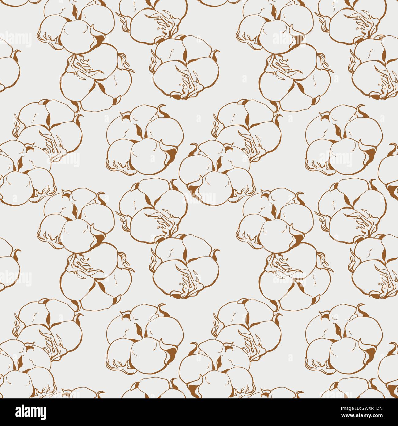 Motivo bianco e nero senza cuciture di fiori di cotone. Illustrazione botanica con tecnica di incisione. Schizzo con inchiostro vettoriale. Illustrazione adatta per fab Illustrazione Vettoriale