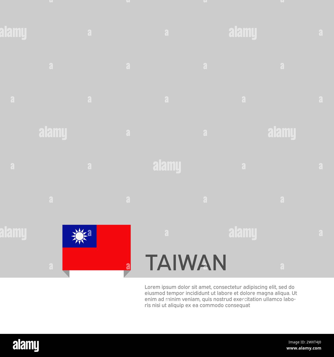 Sfondo della bandiera Taiwan. Bandiera di stato patriottica taiwanese, copertina. Repubblica di Cina. Modello con bandiera taiwan su sfondo bianco. Poster nazionale Illustrazione Vettoriale