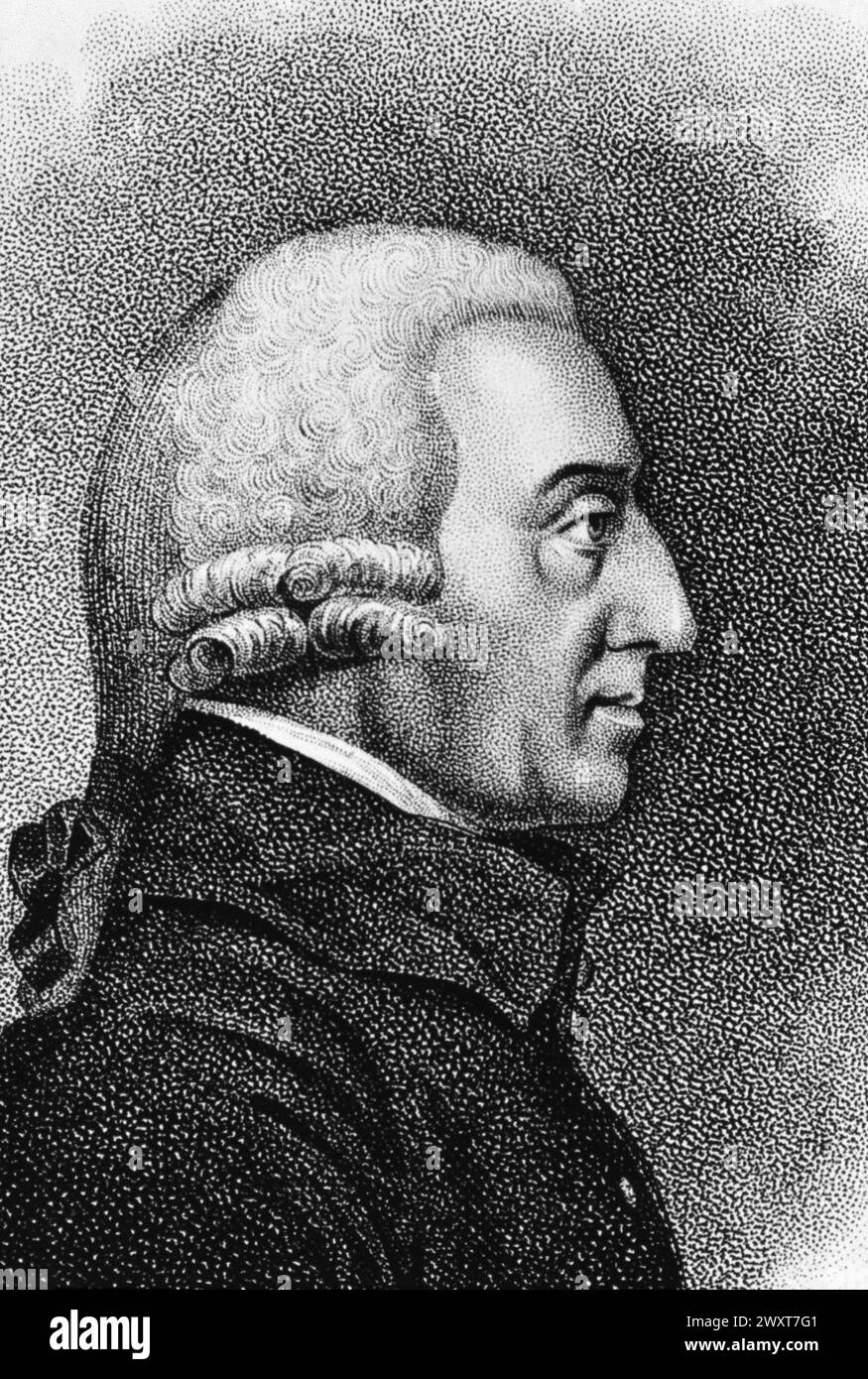 Ritratto dell'economista scozzese Adam Smith, incisione, XVIII secolo Foto Stock
