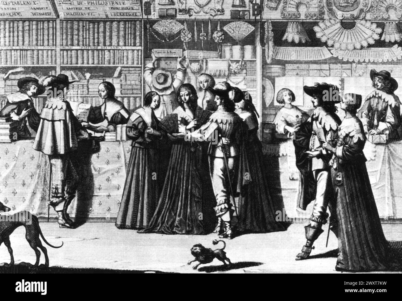 Negozi sotto i tribunali nel XVII secolo, Parigi, Francia, incisione di de Bosse Foto Stock
