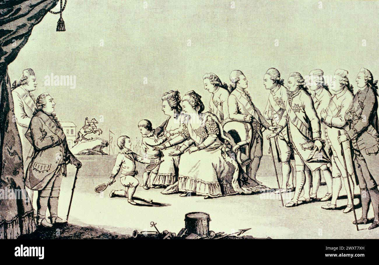 Caterina la grande di Russia e la sua famiglia, illustrazione XVIII secolo Foto Stock